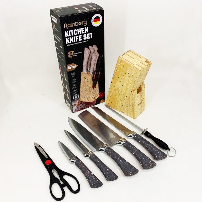 Набір ножів із нержавіючої сталі з основою Rainberg RB-2328 Gray