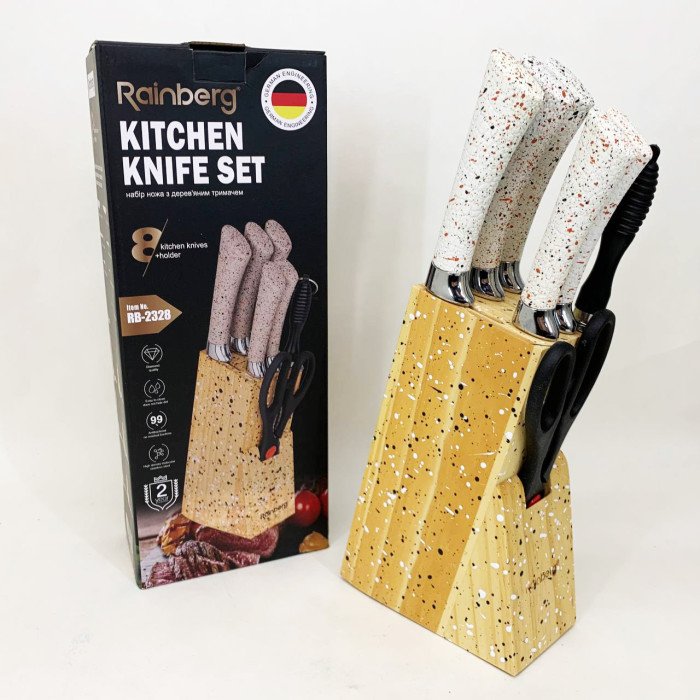 Набір ножів із нержавіючої сталі з основою Rainberg RB-2328 White