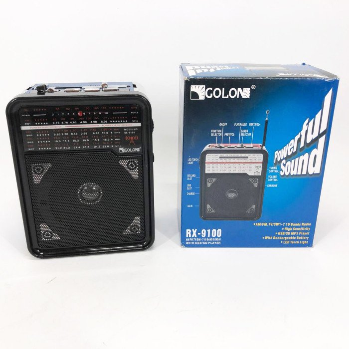 Радіоприймач GOLON RX-9100 USB+SD Радіо з ліхтарем, Ретро радіо, FM передавач. Колір: синій