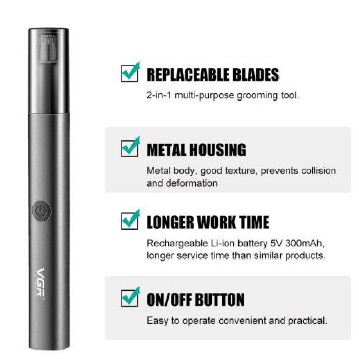 Тример для носа та вух VGR V-615, Тример для вусів, Електробритва з насадками для бороди