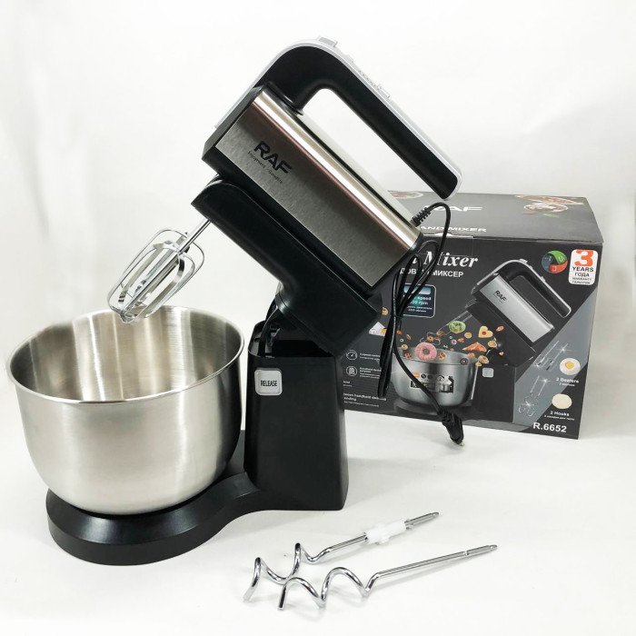 Стаціонарний міксер ручний RAF R.6652 із металевою чашею 3.5 л 1000 Вт