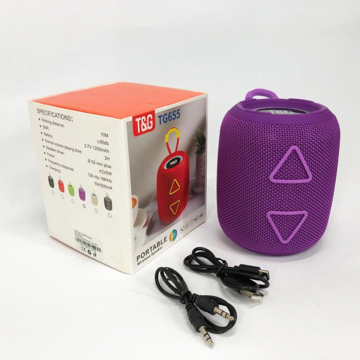 Портативна колонка TG655 5W з RGB підсвічуванням та ремінцем, Акумуляторна для музики. Колір: фіолетовий