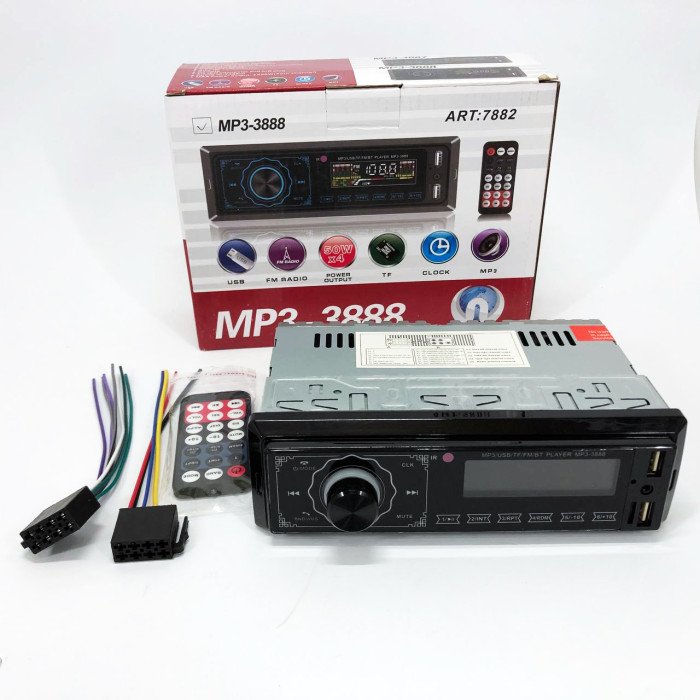 Автомагнітола MP3 3888 ISO 1DIN FM тюнер 4х50W сенсорний дисплей чорний, Bluetooth bluetooth магнітола