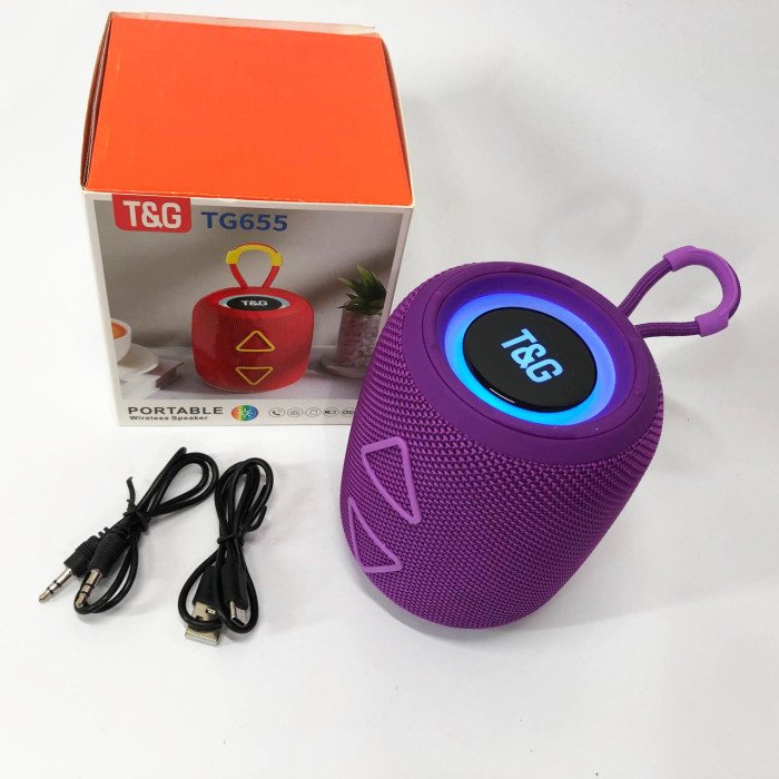 Портативна колонка TG655 5W з RGB підсвічуванням та ремінцем, Акумуляторна для музики. Колір: фіолетовий
