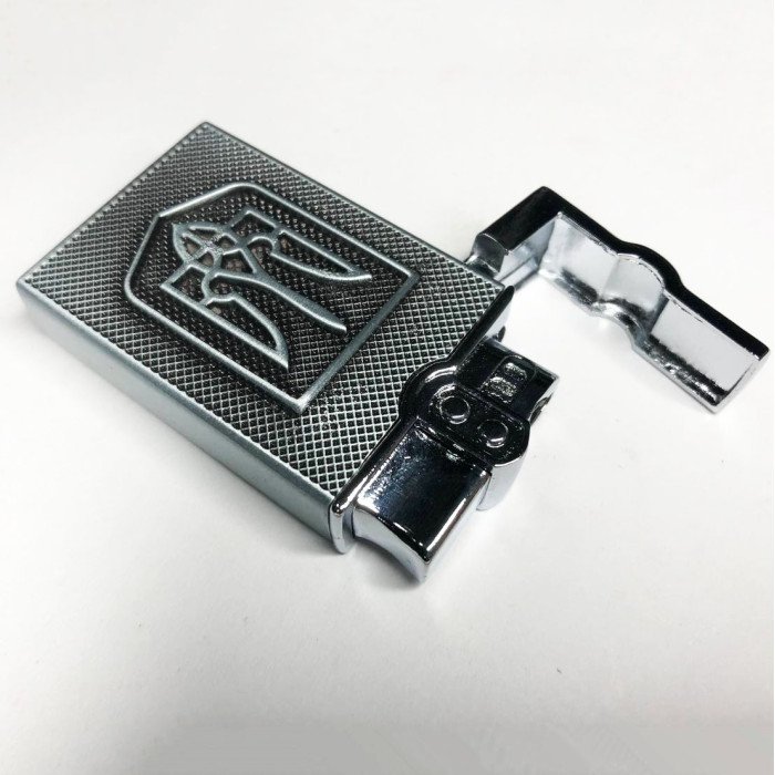 Турбо-Запальничка кишенькова Герб України, вітрозахисна запальничка, подарункові запальнички. Колір: срібло