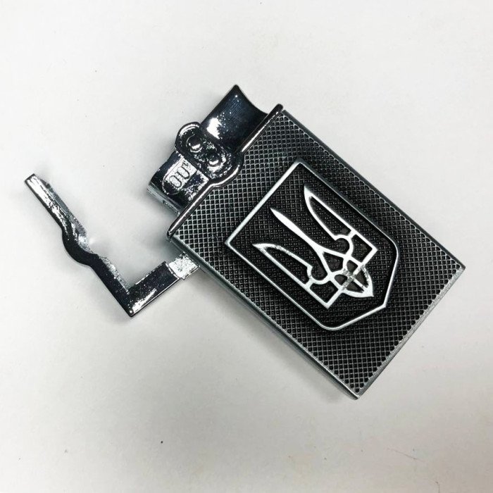 Турбо-Запальничка кишенькова Герб України, вітрозахисна запальничка, подарункові запальнички. Колір: срібло