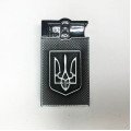 Турбо-Запальничка кишенькова Герб України, вітрозахисна запальничка, подарункові запальнички. Колір: срібло