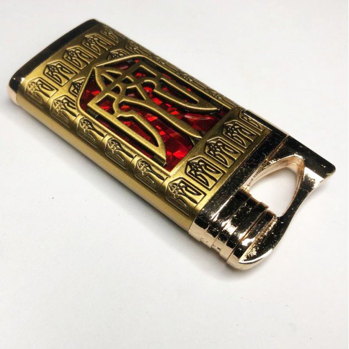 Турбо запальничка Герб України на ЧЕРВОНОМУ тлі, вітрозахисна запальничка, подарункові запальнички