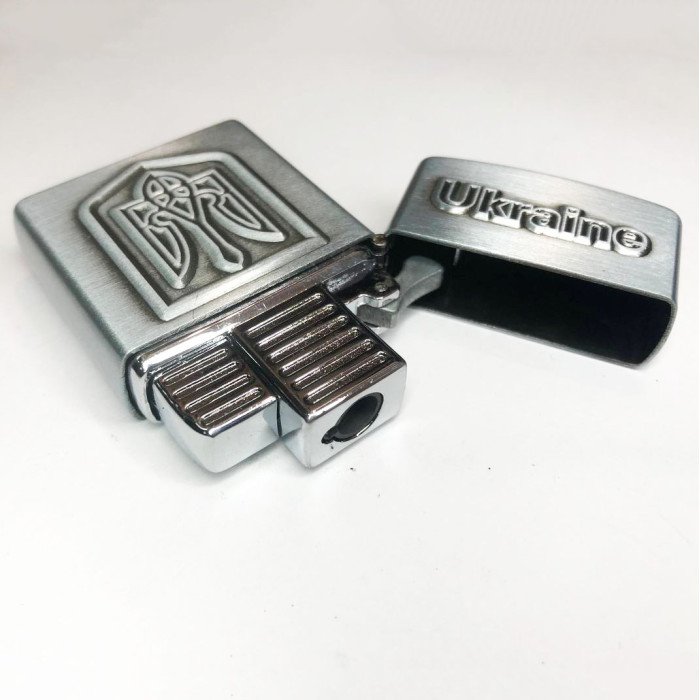 Турбо запальничка Герб України 19277, запальничка з турбонаддувом, незвичайна запальничка. Колір: срібний