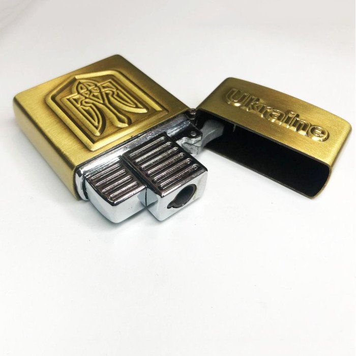 Турбо запальничка Герб України 19277, подарункові запальнички для чоловіків, запальничка в подарунок. Колір: бронзовий