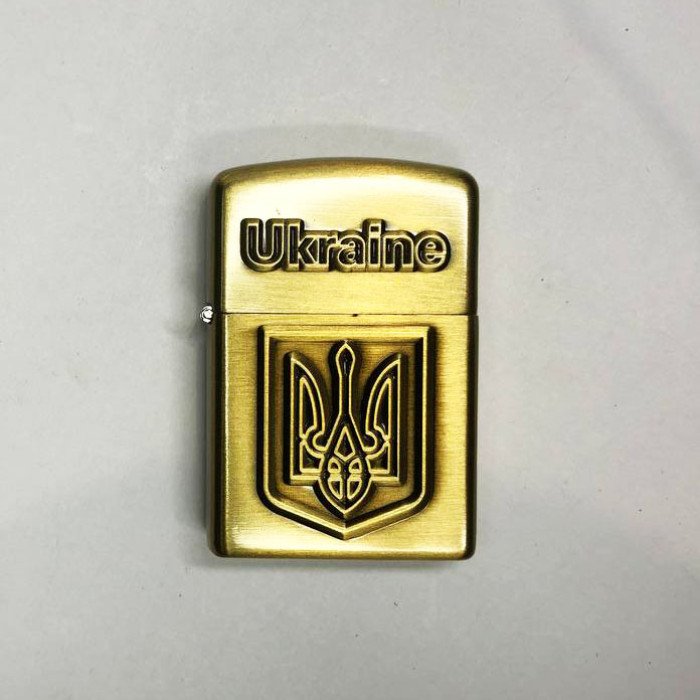 Турбо запальничка Герб України 19277, подарункові запальнички для чоловіків, запальничка в подарунок. Колір: бронзовий