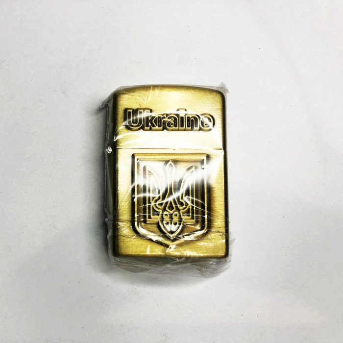 Турбо запальничка Герб України 19277, подарункові запальнички для чоловіків, запальничка в подарунок. Колір: бронзовий