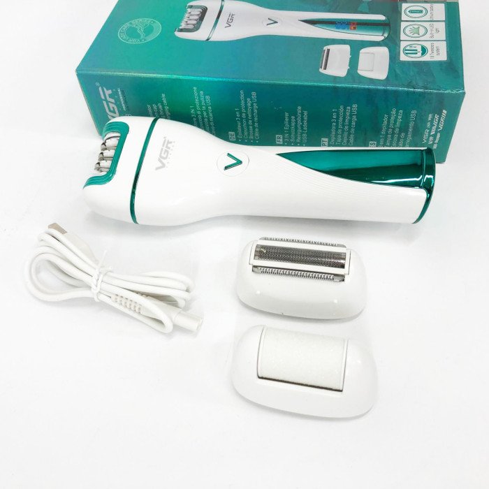Епілятор акумуляторний жіночий 3 в 1 VGR V-728 Бездротовий електроепілятор пемза бритва для ніг і рук