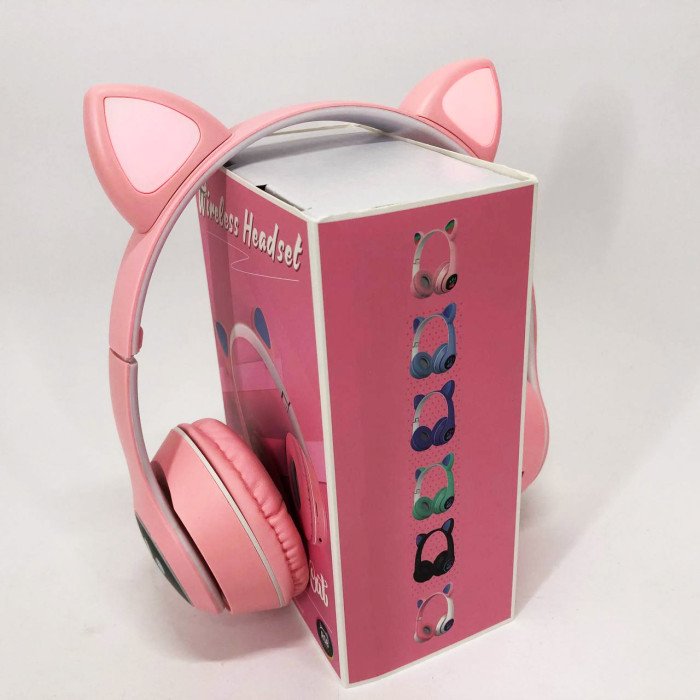 Бездротові навушники з котячими вушками та RGB підсвічуванням Cat VZV 23M. Колір: рожевий