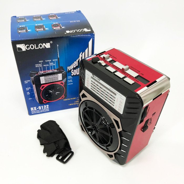 Радіоприймач GOLON RX-9122 портативна колонка всехвильове переносне радіо FM ліхтар LED. Колір: червоний
