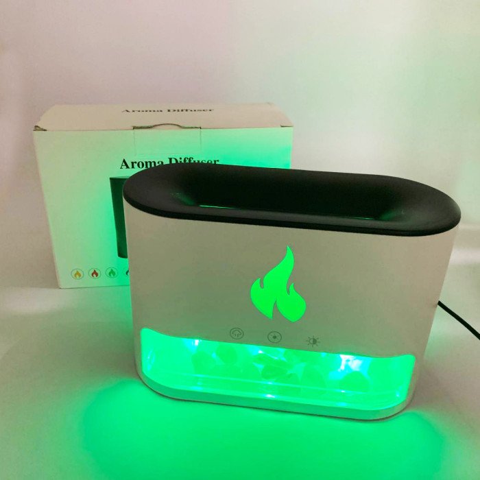 Лампа зволожувач повітря Docsal Flame 3 в 1 з соляним камінням, Портативний зволожувач лампа біла