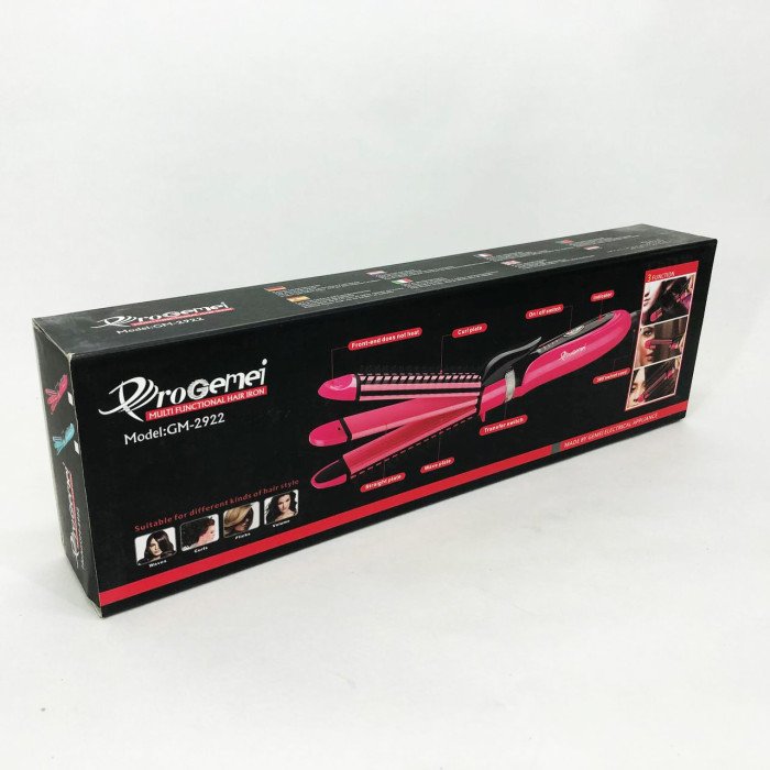 Плойка-праска 3в1 Gemei GM-2922, Сучасні щипці для завивки волосся, Прилад для завивки. Колір: рожевий