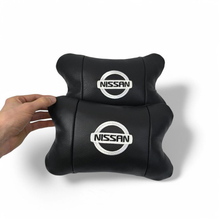 Подушки в авто 2 шт Nissan, натуральна шкіра, з логотипом Ніссан, на підголівник для вашої машини