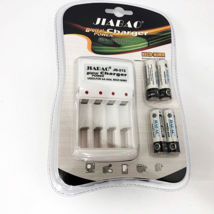 Зарядний пристрій для акумуляторів АА та ААА, Jiabao JB-212 + 4 акумулятори ААА