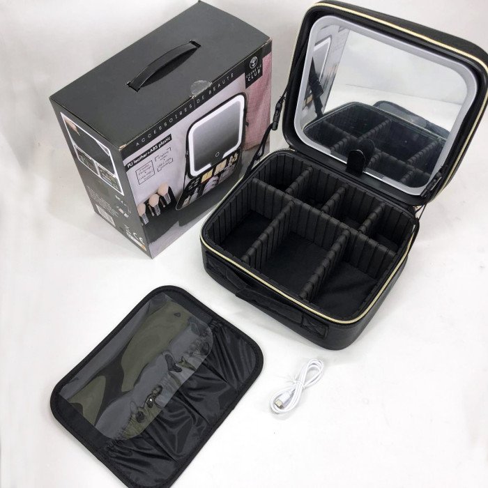 Портативна косметичка органайзер дорожній бьюті кейс з ручкою для перенесення дзеркалом та світлодіодним LED-підсвічуванням