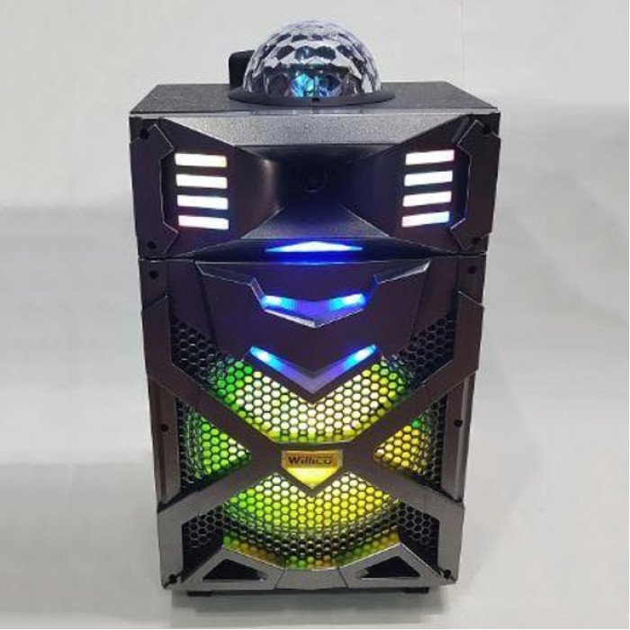 Музична колонка зі світломузикою WilliCo 300 Вт та мікрофоном, портативна колонка з диско-кулею
