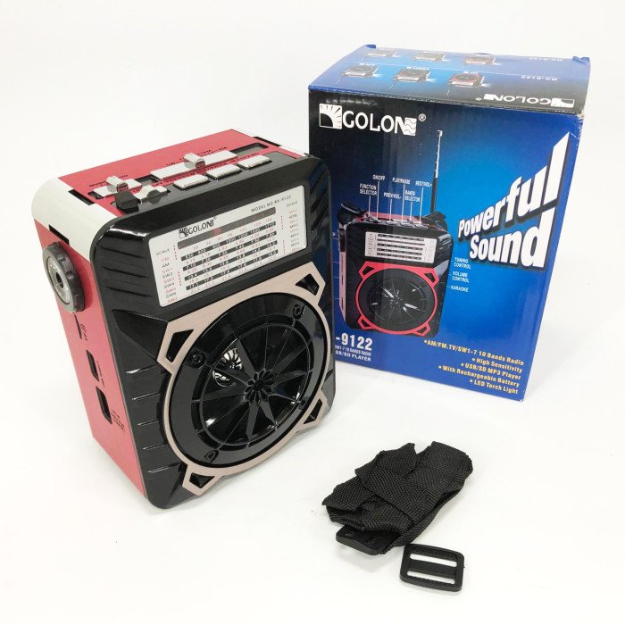 Радіоприймач GOLON RX-9122 портативна колонка всехвильове переносне радіо FM ліхтар LED. Колір: червоний