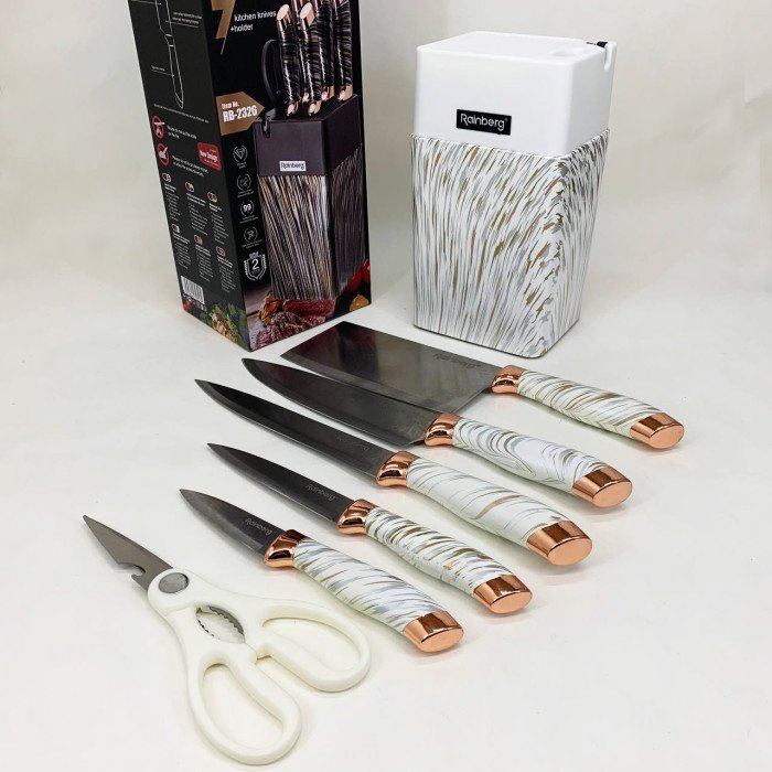 Набір ножів із нержавіючої сталі з основою Rainberg RB-2326 White