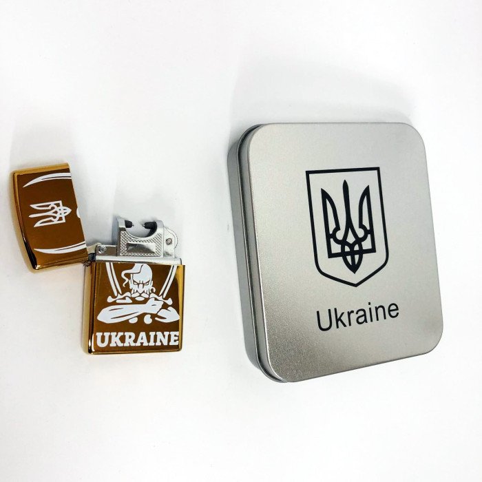 Дугова електроімпульсна запальничка USB Україна (металева коробка) HL-449. Колір: золотий
