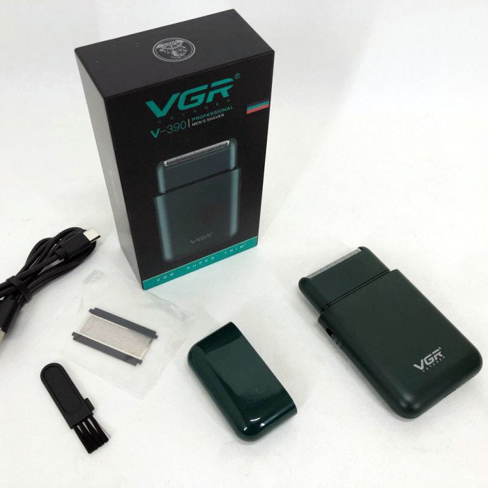 Акумуляторна чоловіча міні електробритва VGR V-390 для гоління бороди та вусів шейвер. Колір: зелений