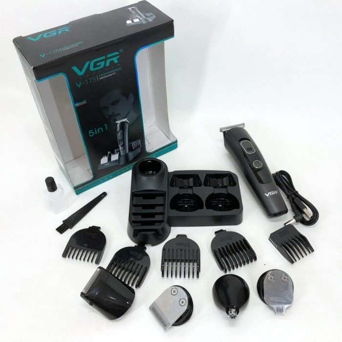 Професійна бездротова машинка для стрижки волосся VGR V-175 тример для бороди та вусів з насадками