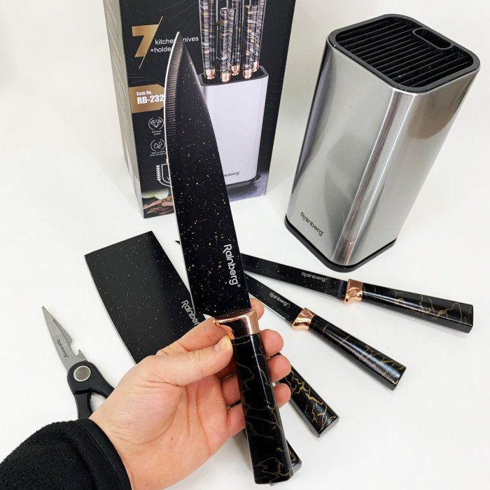 Набір ножів з нержавіючої сталі з підставою Rainberg RB-2325 Black