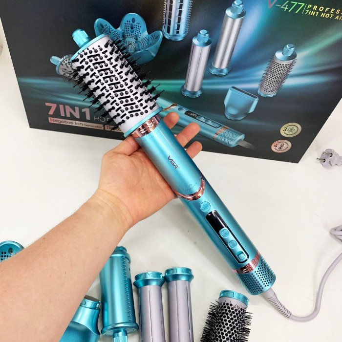 Фен-стайлер для волосся 7в1 VGR V-477 Blue Professional 1400 Вт 7 насадок