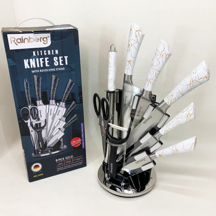 Набір кухонних ножів Rainberg RB-2499 8 предметів на підставці, що обертається White