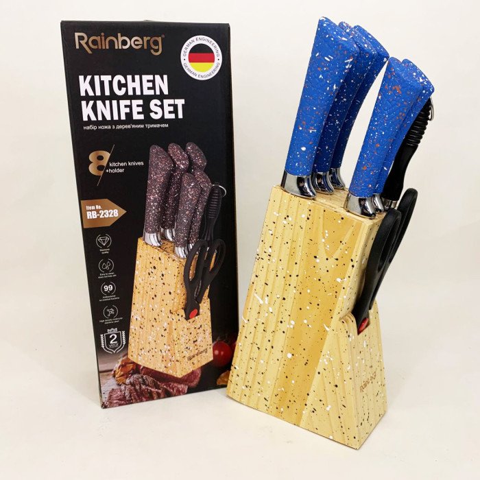 Набір ножів із нержавіючої сталі з основою Rainberg RB-2328 Blue