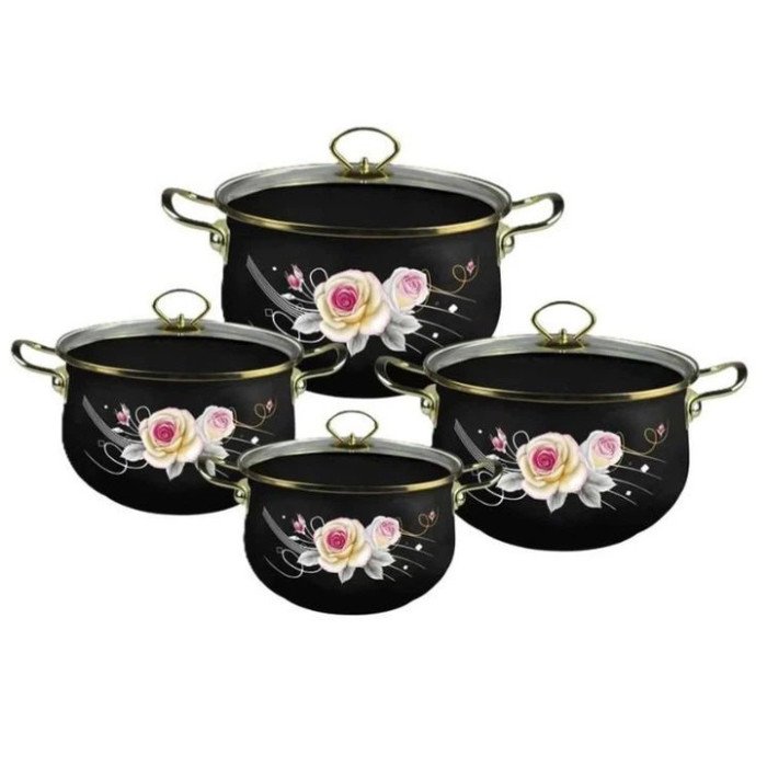 Набір емальованих каструль Edenberg 4 штуки з кришками 2.3/3/4/5 л 8 предметів