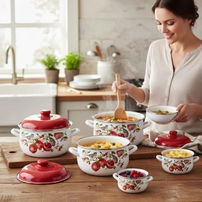 Набір емальованих каструль Edenberg EB-1873 з малюнком, 10 предметів