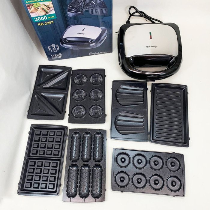 Електрична бутербродниця мультимейкер 8 в 1 Rainberg RB-2283 3000Вт із змінними насадками
