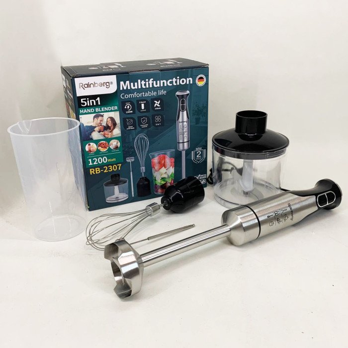 Блендер 5в1 Rainberg RB-2307 багатофункціональний занурювальний та стаціонарний Black