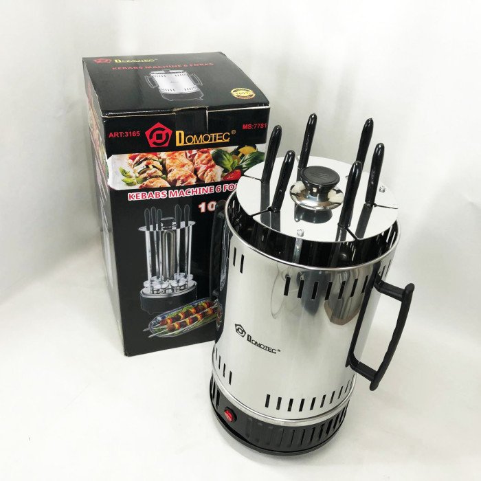 Шашличниця електрична Domotec MS-7781 на 6 шампурів 1000Вт вертикальна з нержавіючої сталі