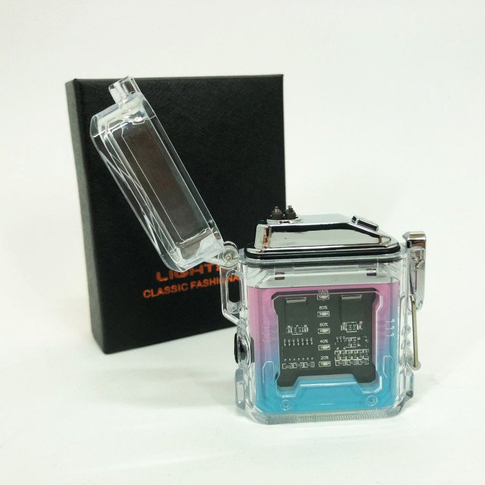 Дугова електроімпульсна запальничка із ліхтариком водонепроникна HL-517, вітрозахисна. Колір: рожевий