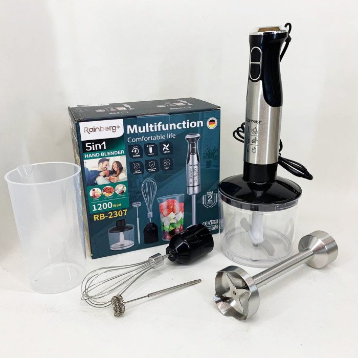 Блендер 5в1 Rainberg RB-2307 багатофункціональний занурювальний та стаціонарний Black