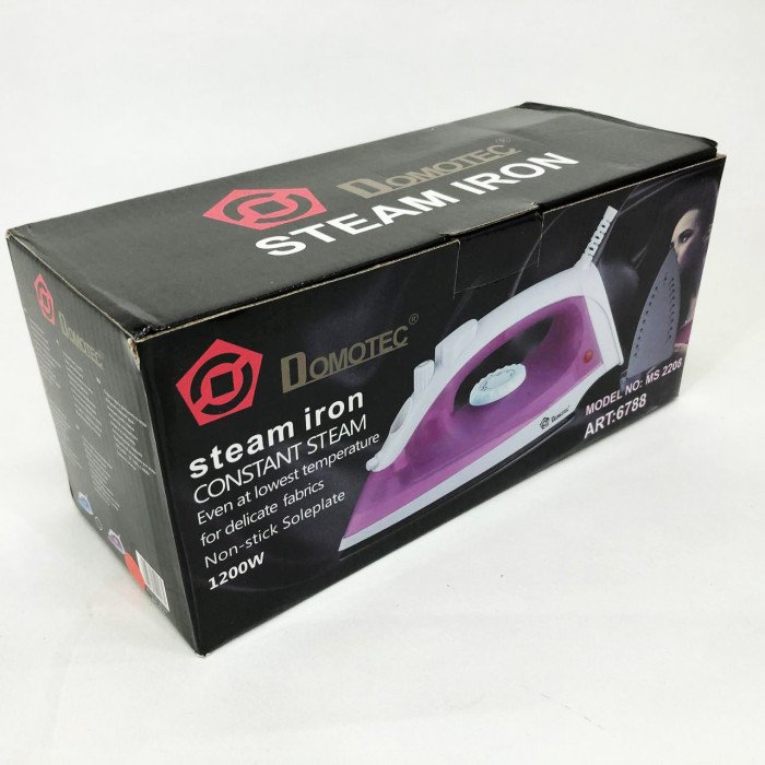 Парова праска з тефлоновим покриттям DOMOTEC MS-2208 1200 Вт, праска для одягу від мережі. Колір: фіолетовий