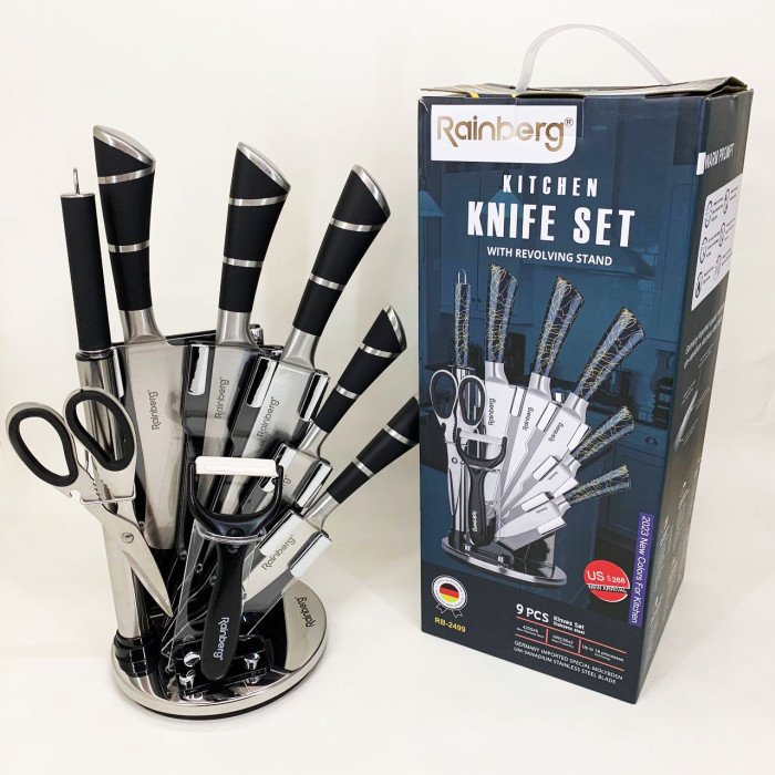 Набір кухонних ножів Rainberg RB-2499 8 предметів на підставці, що обертається Смуги