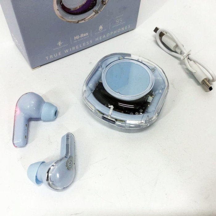 Бездротові навушники TWS T8 PRO з прозорим кейсом Вакуумний LED дисплей Bluetooth 5.3. Колір: блакитний