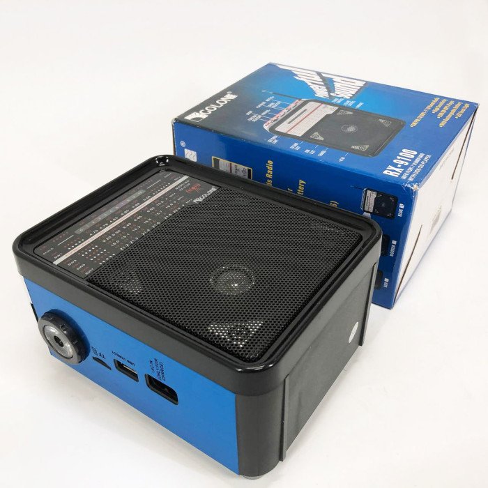 Радіоприймач GOLON RX-9100 USB+SD Радіо з ліхтарем, Ретро радіо, FM передавач. Колір: синій