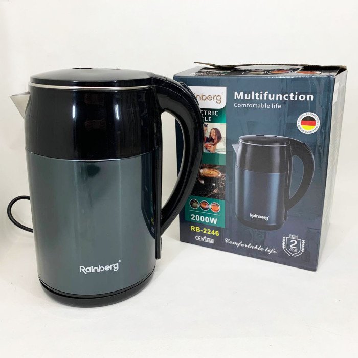 Чайник електричний Rainberg RB-2246 з нержавіючої сталі 2000 Вт 2л, гарний електричний чайник Blue