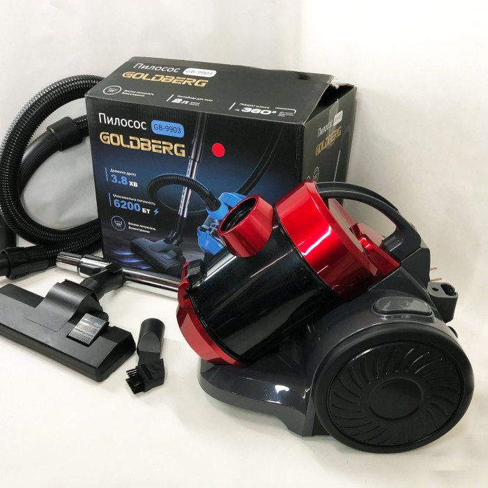 Пилосос вакуумний з контейнером для збирання пилу на 3 л GOLDBERG GB-9903 6200 Вт Потужний. Колір: червоний