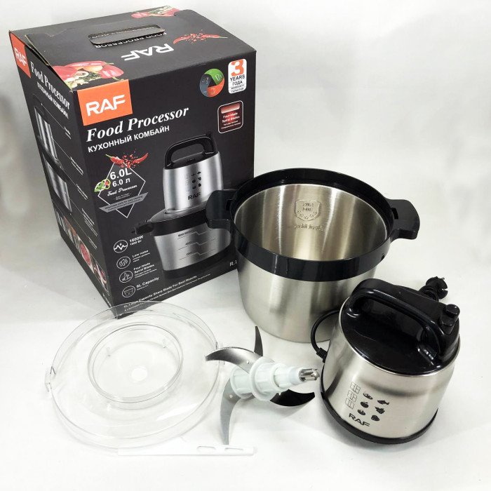 Кухонний блендер подрібнювач RAF R.7008 6 л 600 Вт, Потужний подрібнювач з чашею нержавіюча сталь