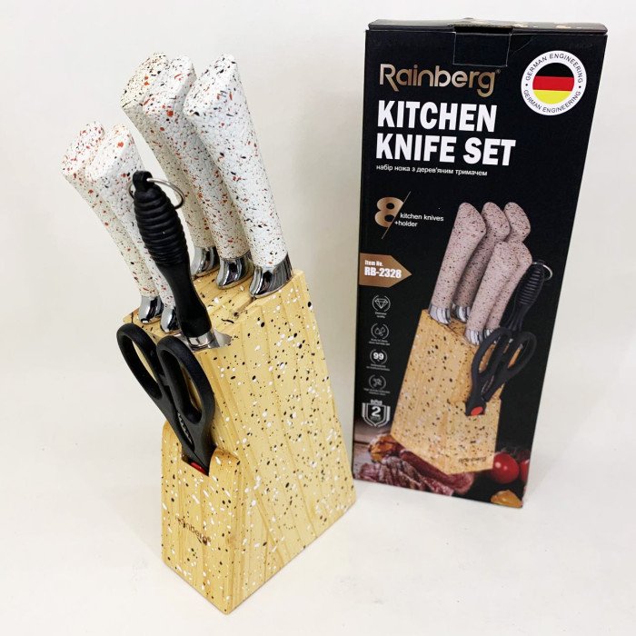 Набір ножів із нержавіючої сталі з основою Rainberg RB-2328 White