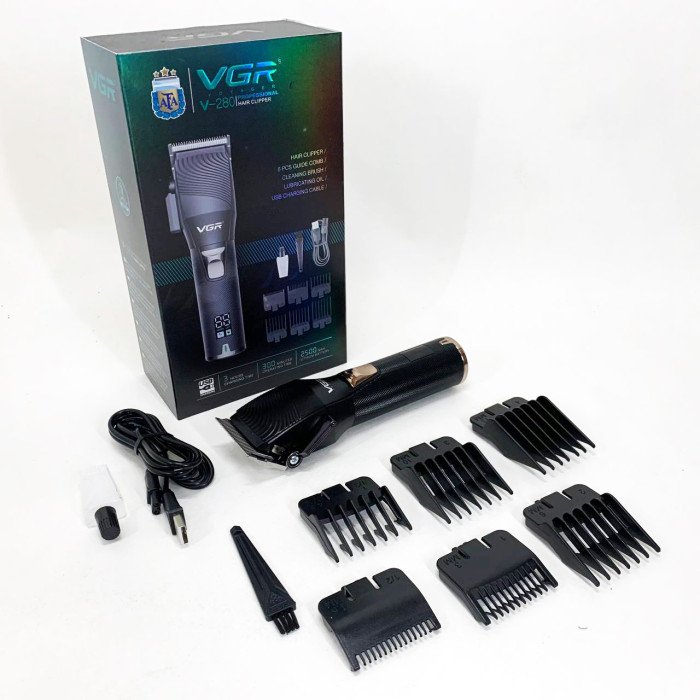 Акумуляторна машинка для стрижки волосся VGR V-280 з дисплеєм та насадками якісна. Колір: чорний